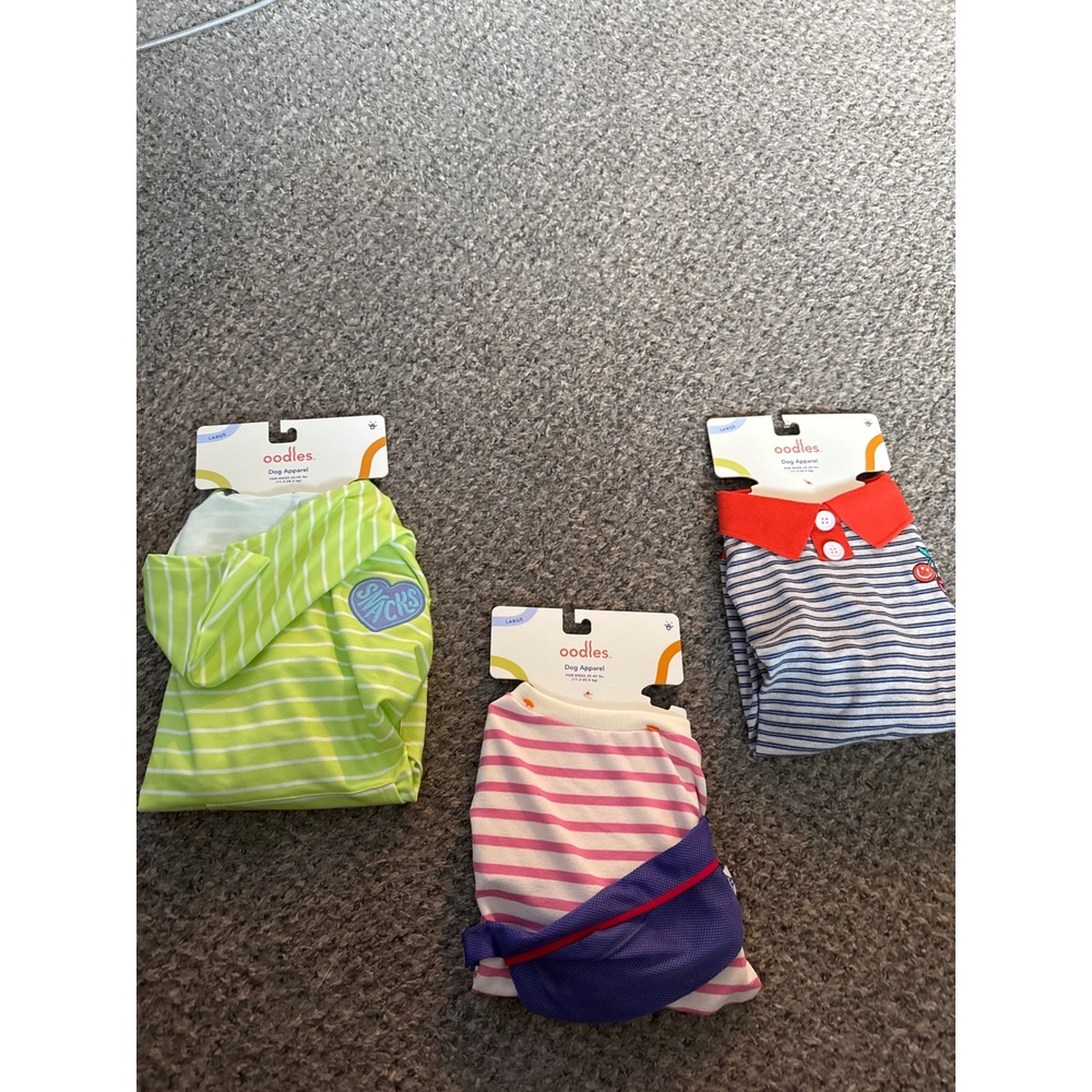 Oodles Dog Apparel Bundle Large 3 Pack Striped Hoodie Fanny Pack Polo Shirts